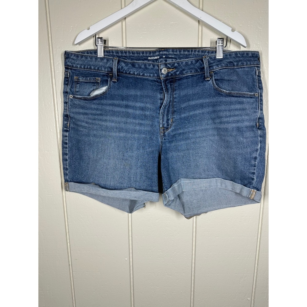 Old Navy Shorts Women 16 Blue Mid-Rise Denim Cuffed Casual In Good Condition